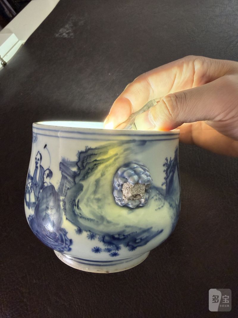 明崇祯 青花罗汉图狮耳炉 - 图20